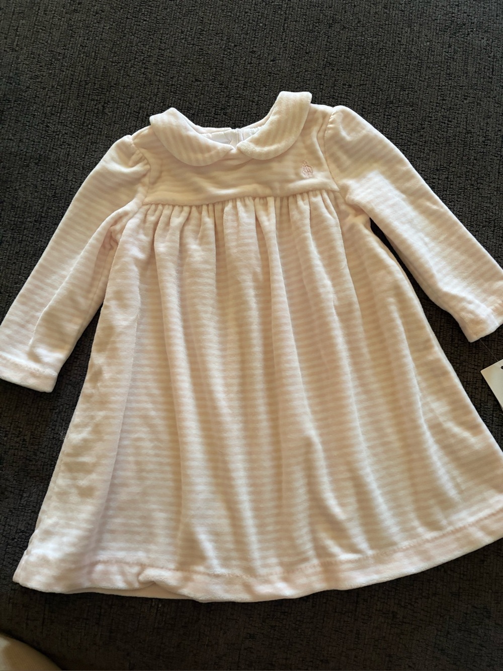 Ralph Lauren Pale Pink Striped Long-Sleeve Peter Pan Collar Dress 9 months